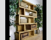 Large Rustic Bookcase Industrial Style Furniture Oak Solid Wood Shelving Unit Tall Wooden Vintage Cabinet Storage Room Antique Display Unit