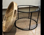 Industrial Tray Table Vintage Retro Furniture Rustic Solid Wood Metal Round Coffee Shabby Chic Style Side End Drinks Wooden Plant Lamp Stand