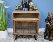 Industrial Bedside Table Rustic Wood Nightstand Vintage Plant Lamp Stand Metal Glass Display Storage Unit 1 Shelf Door Small Retro Cupboard