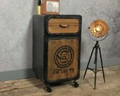 Industrial Side Cabinet Rustic Metal Bedside Table Vintage Retro Storage Cupboard Door Small Chest 1 Drawer On Wheels Unit Plant Lamp Stand