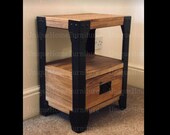 Industrial Bedside Table Vintage Side Cabinet Small Storage Drawer Shelf Rustic Solid Wood Metal Nightstand Unit Retro Plant Lamp Stand