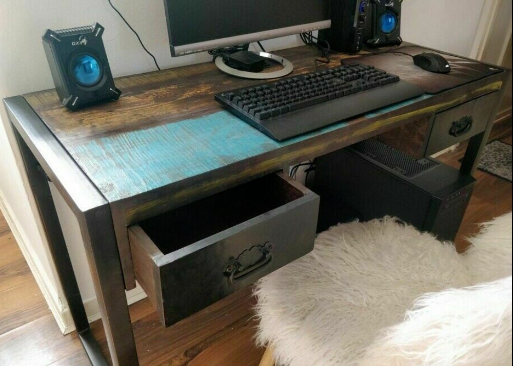 Industrial Computer Desk Vintage Retro Furniture Rustic Solid | Etsy