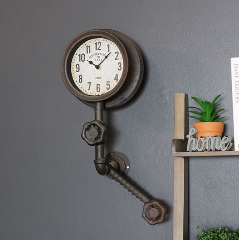 Industrial Wall Clock Vintage Retro Furniture Rustic Metal Etsy UK