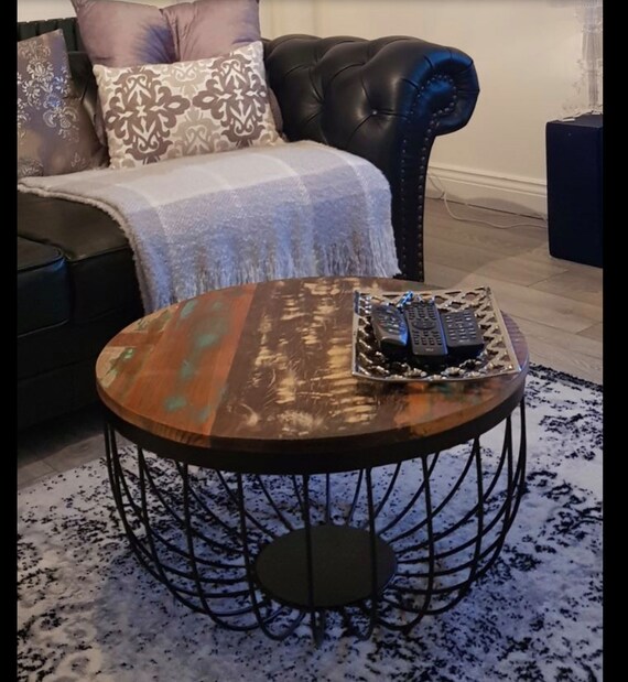 Industrial Style Coffee Table Large Round Home Furniture Image 0