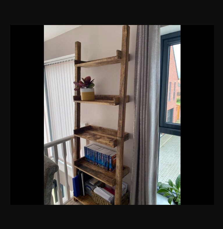 Rustic Ladder Shelf Solid Wood Display, Rustic Farmhouse Ladder Bookcase