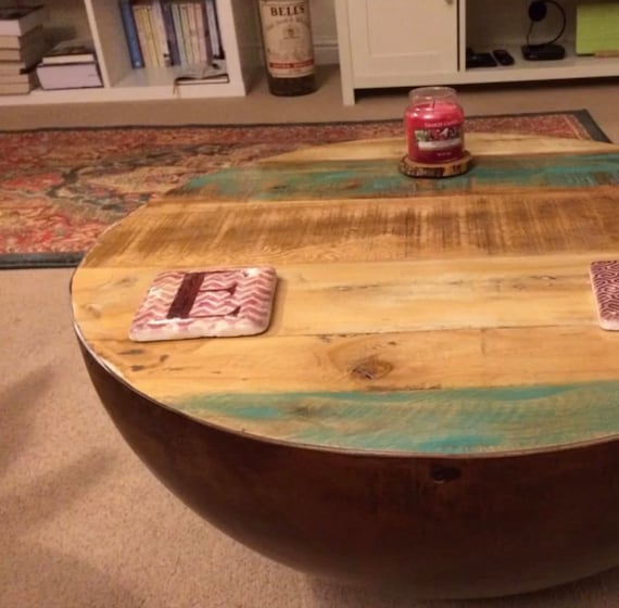 Barrel Coffee Table Vintage Industrial Furniture Small Retro Style Unit Handmade Rustic Solid Wood Large Antique Farmhouse Side Metal Stand