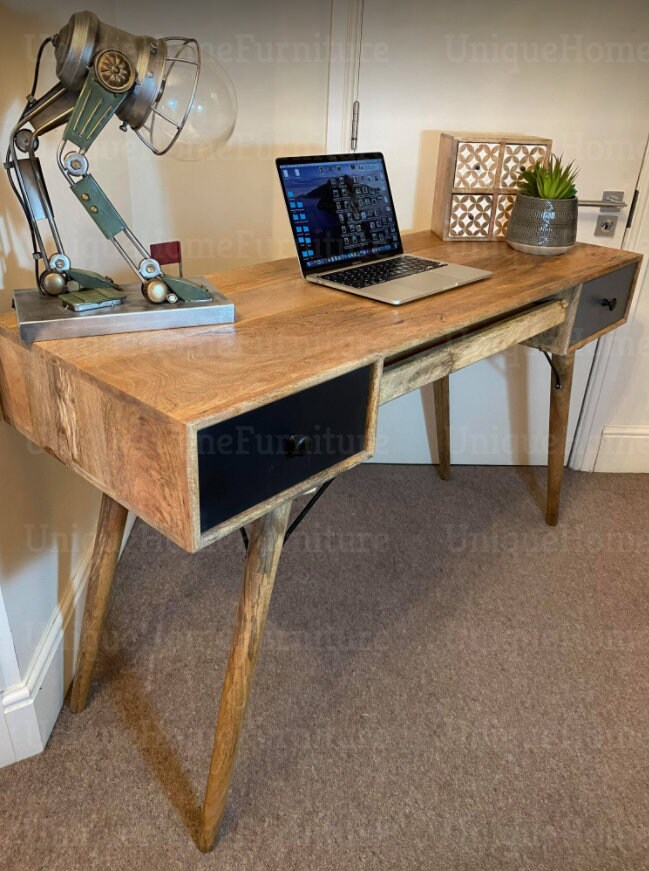 Large Computer Desk Rustic Solid Wood Workstation Nordic Etsy UK