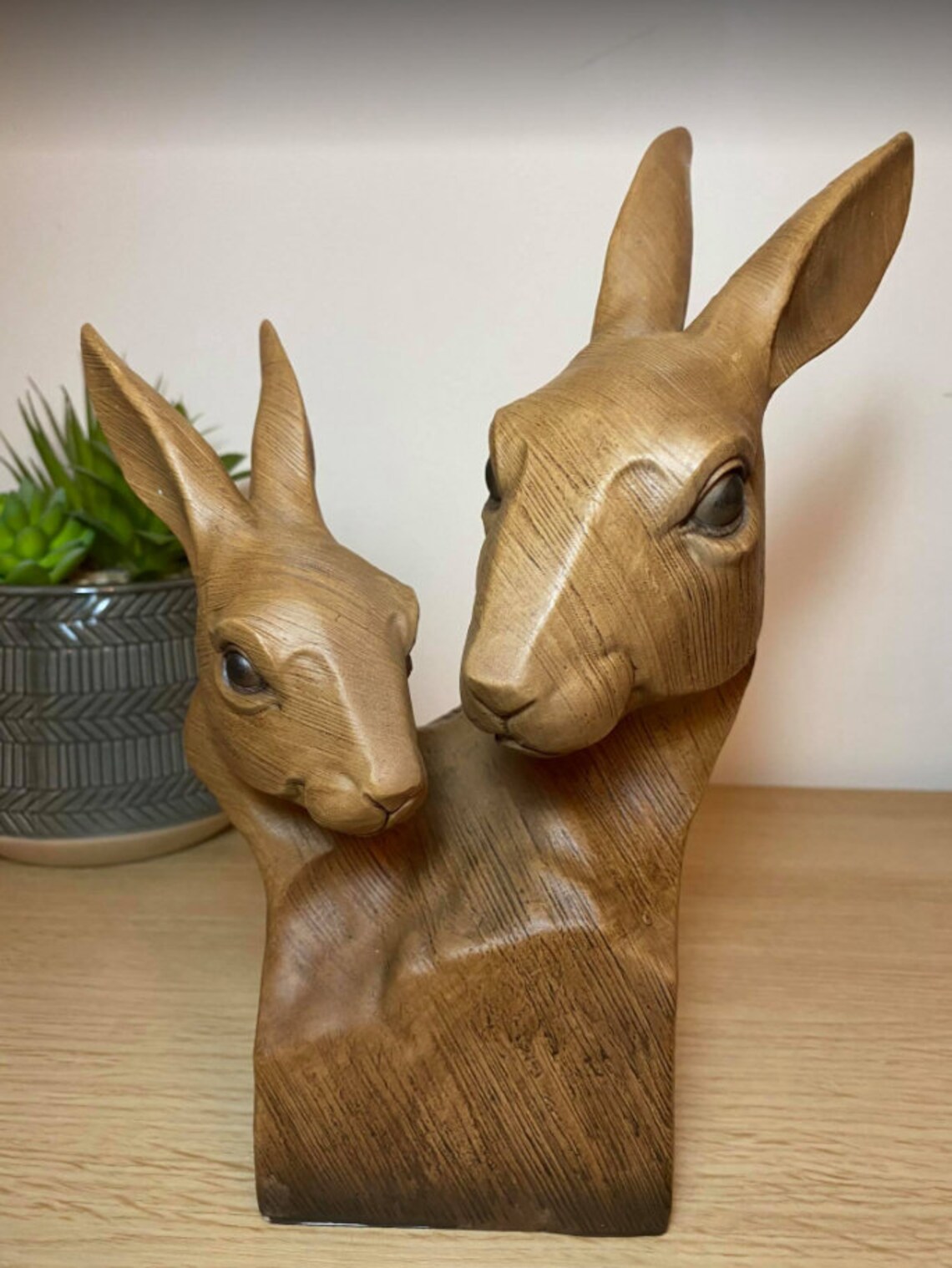 Vintage Hare Ornament Rabbit Head Statue Resin Wood Effect Etsy