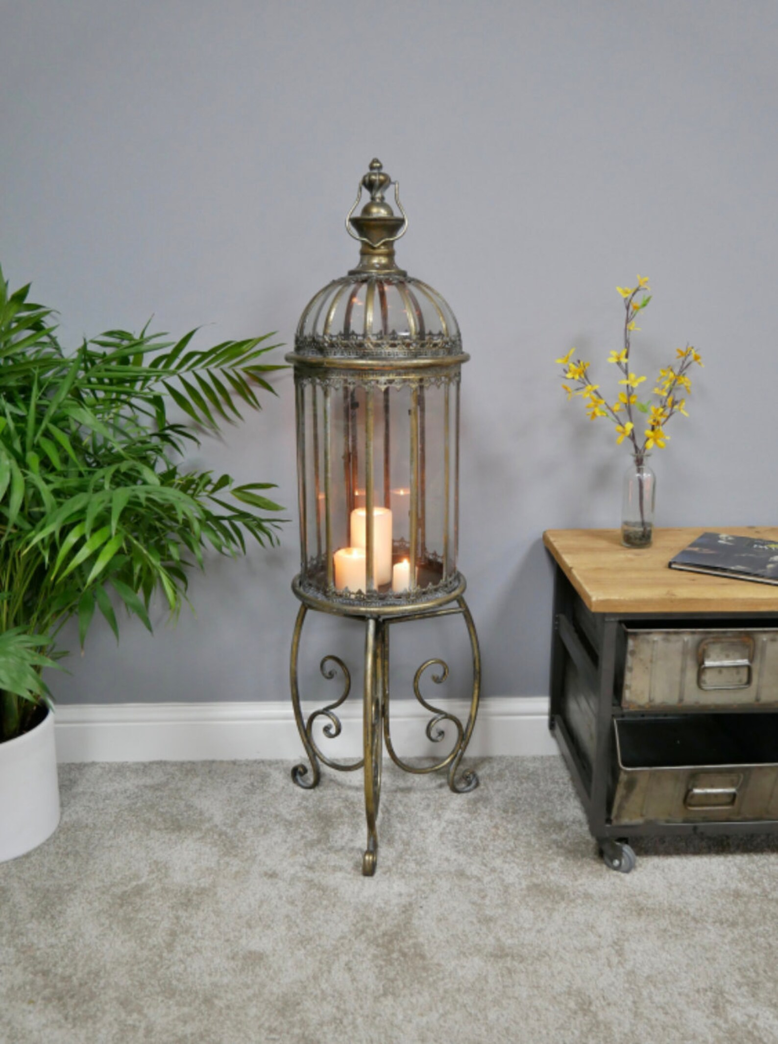 Antique Lantern on Stand Rustic Metal Candle Holder Large Etsy