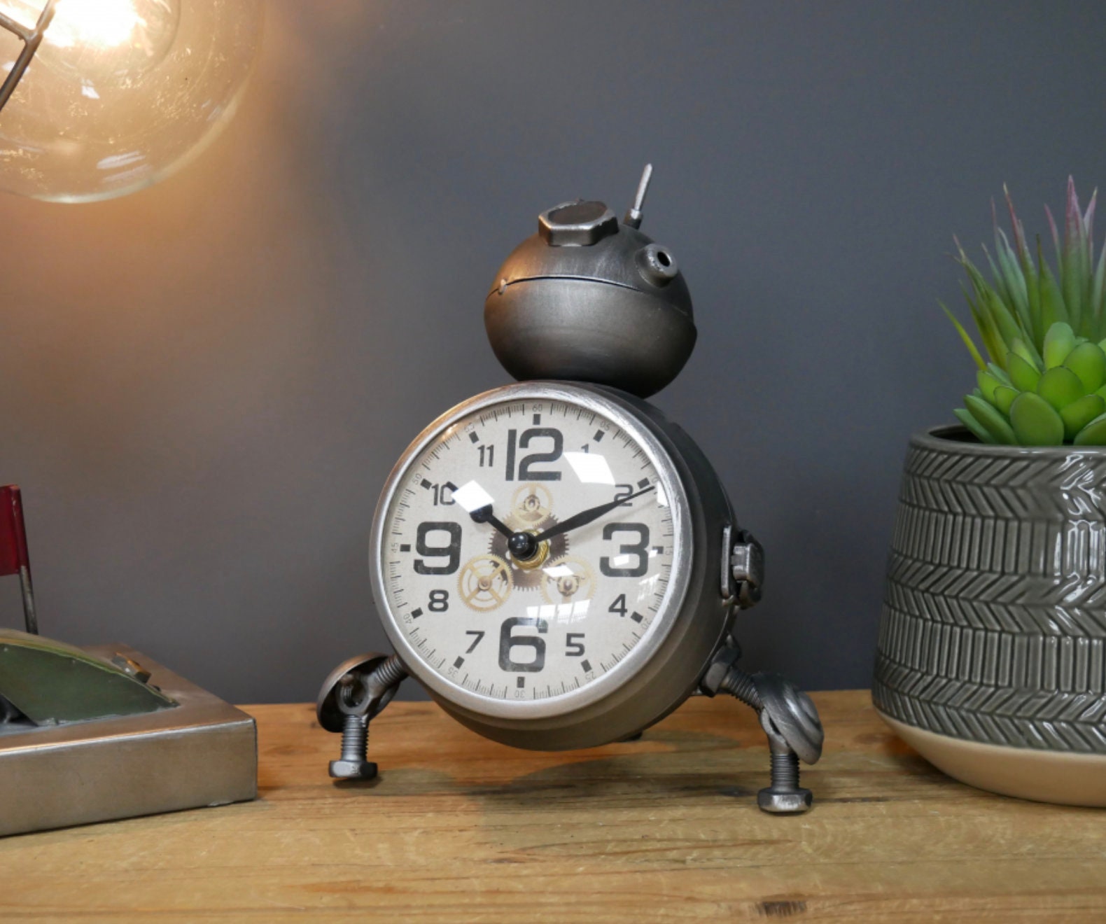 Industrial Desk Clock Vintage Retro Robot Small Table Top Etsy UK