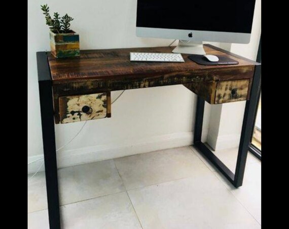 Industrial Computer Desk Rustic Solid Reclaimed Wood Furniture Etsy