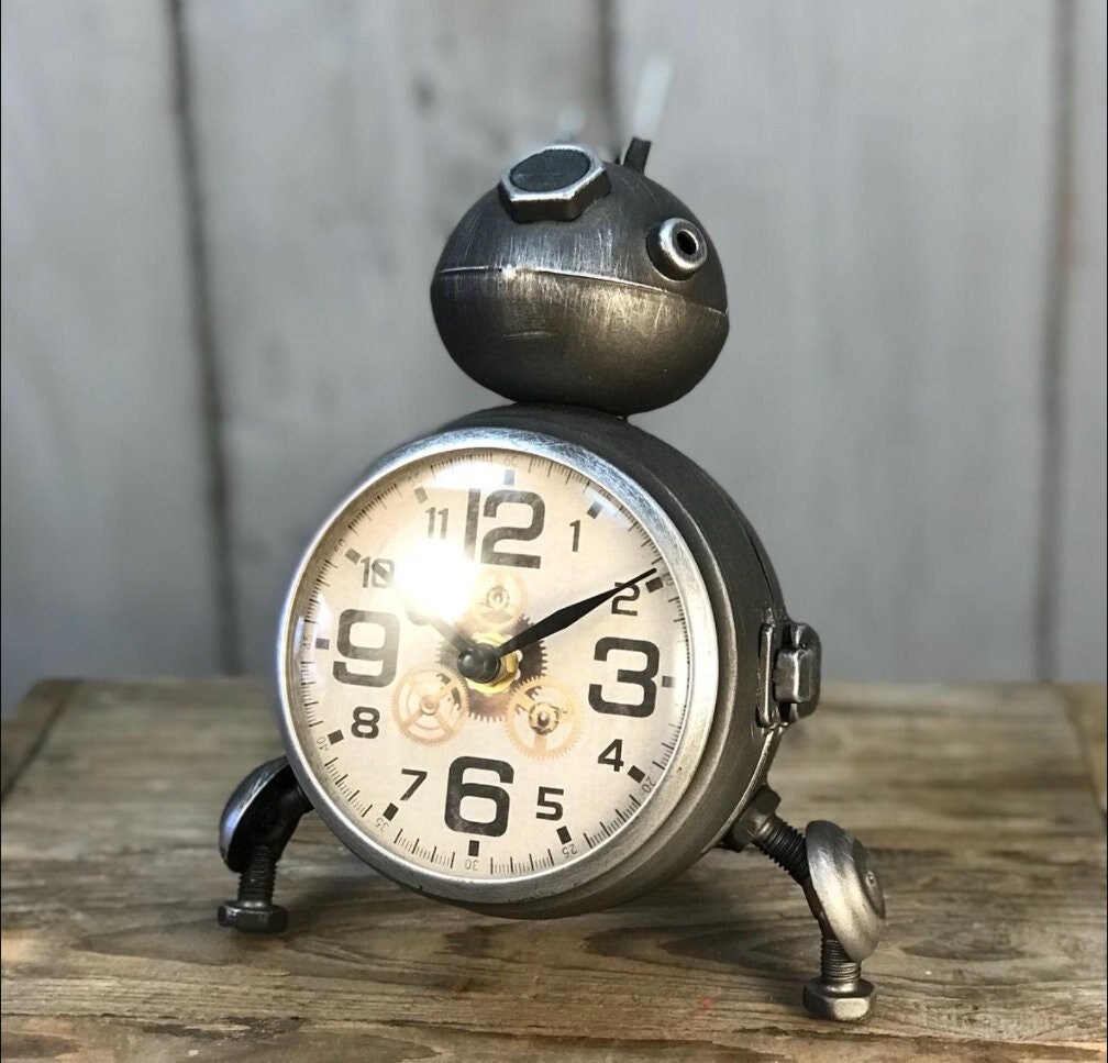 Industrial Desk Clock Vintage Retro Robot Small Table Top Etsy UK