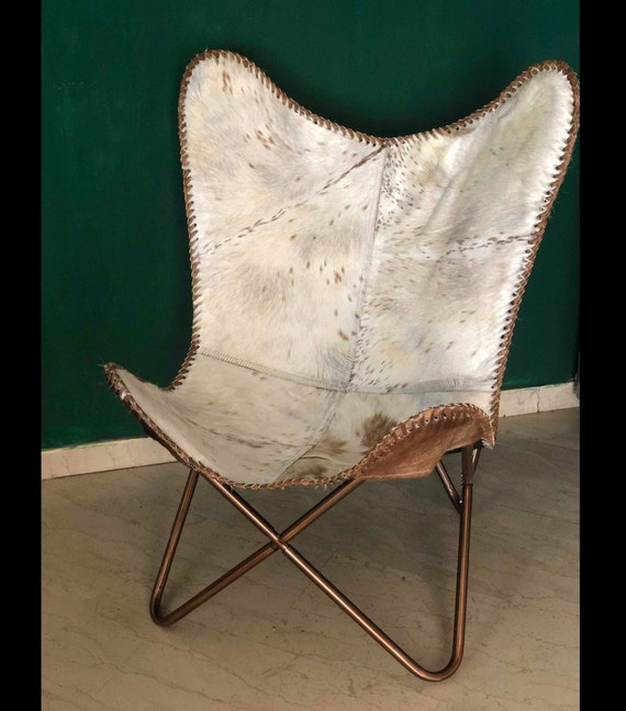 Leather Butterfly Chair Industrial Vintage Seat Metal Etsy