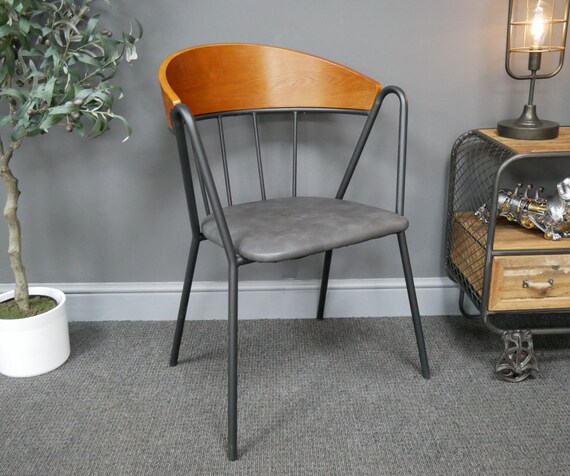Industrial Dining Chair Grey Leather Seat Rustic Metal Office Ireland Industrial Dining Chair Grey Leather, Grey Metal Kitchen Chairs