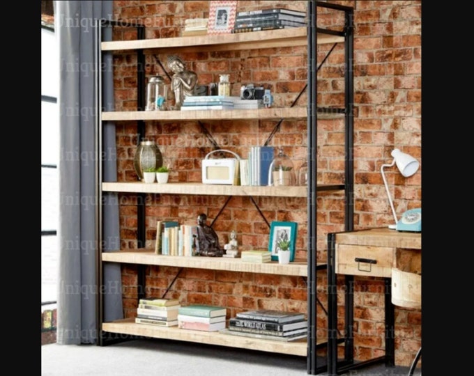 Vintage Industrial Bookcase Tall Metal Shelving Unit Rustic Etsy UK