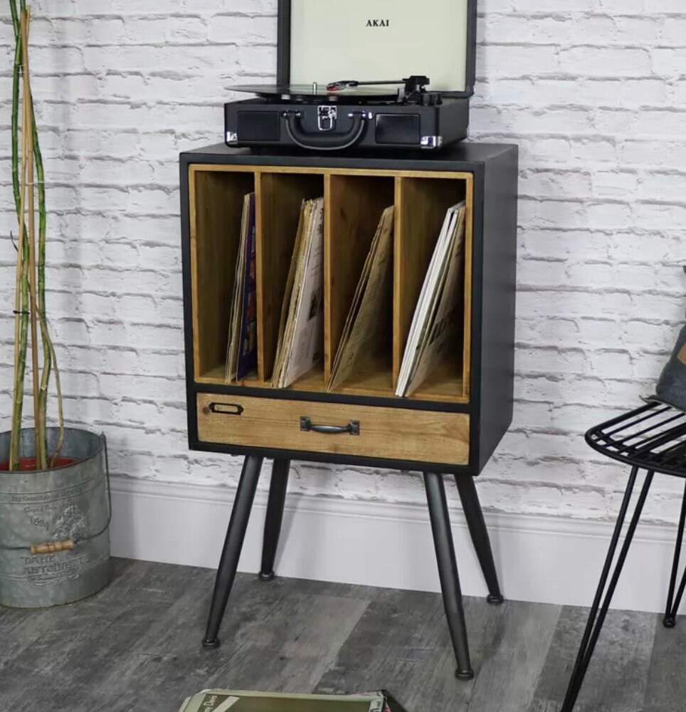 Industrial Hifi Rack Vintage Retro Vinyl Record Storage Side Etsy