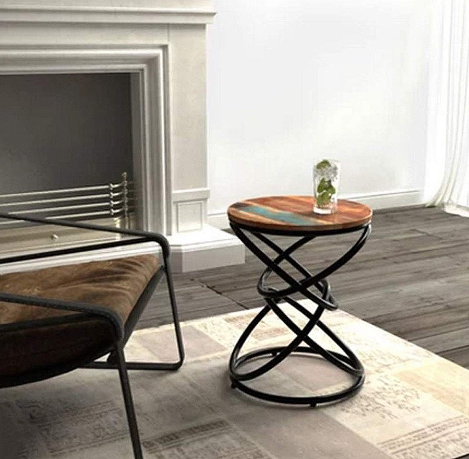 Vintage Industrial Side Table Small Round Furniture Metal Etsy