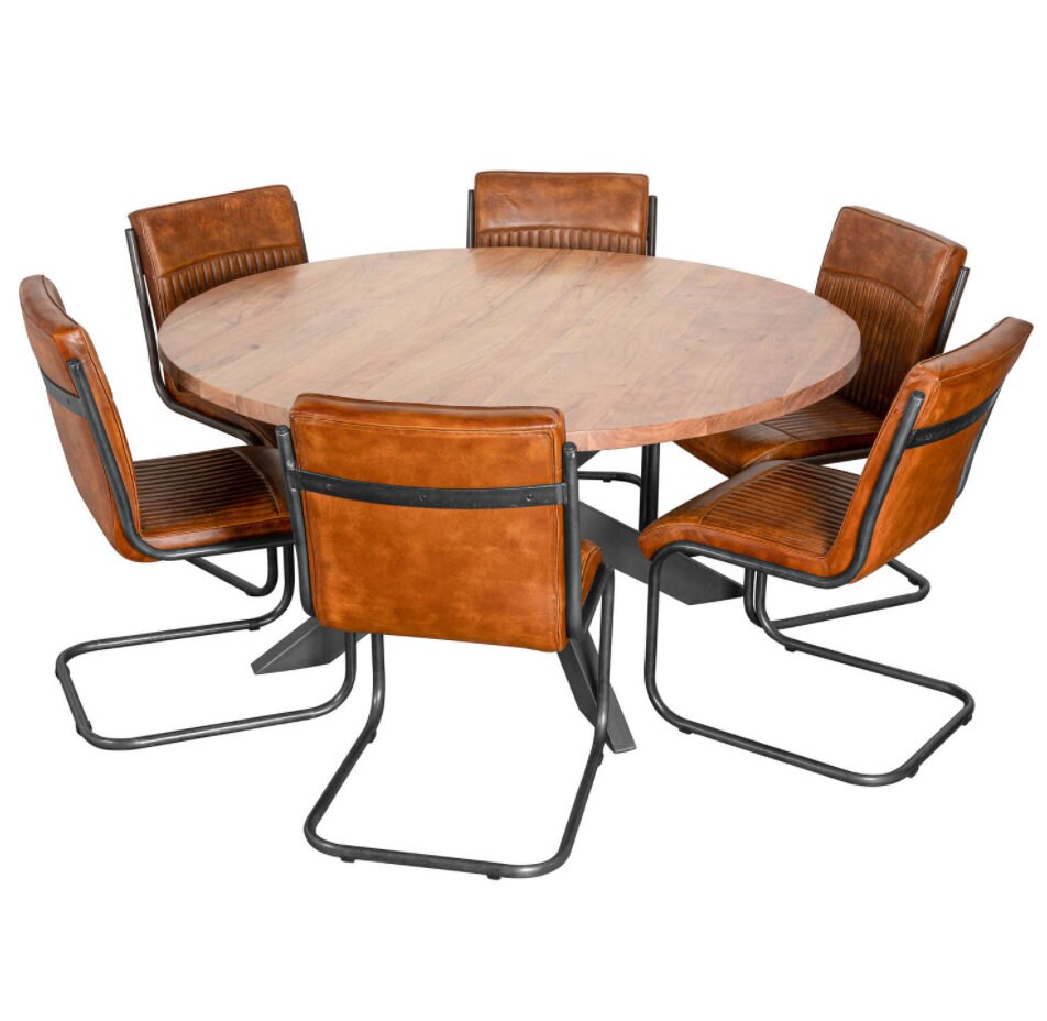 Industrial Dining Table Large Round Metal Furniture Farmhouse Etsy UK