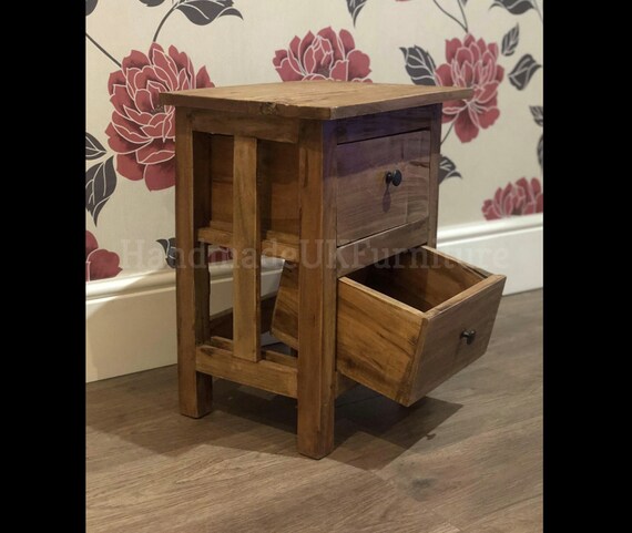 Rustic Bedside Table Small Wooden Cabinet 2 Drawers Stand Etsy