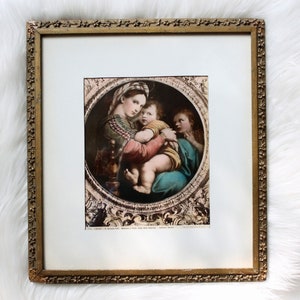 Vintage Gold Framed Madonna & Child, Raffaello Sanzio, La Madonna della Seggiola, Madonna of the Chair