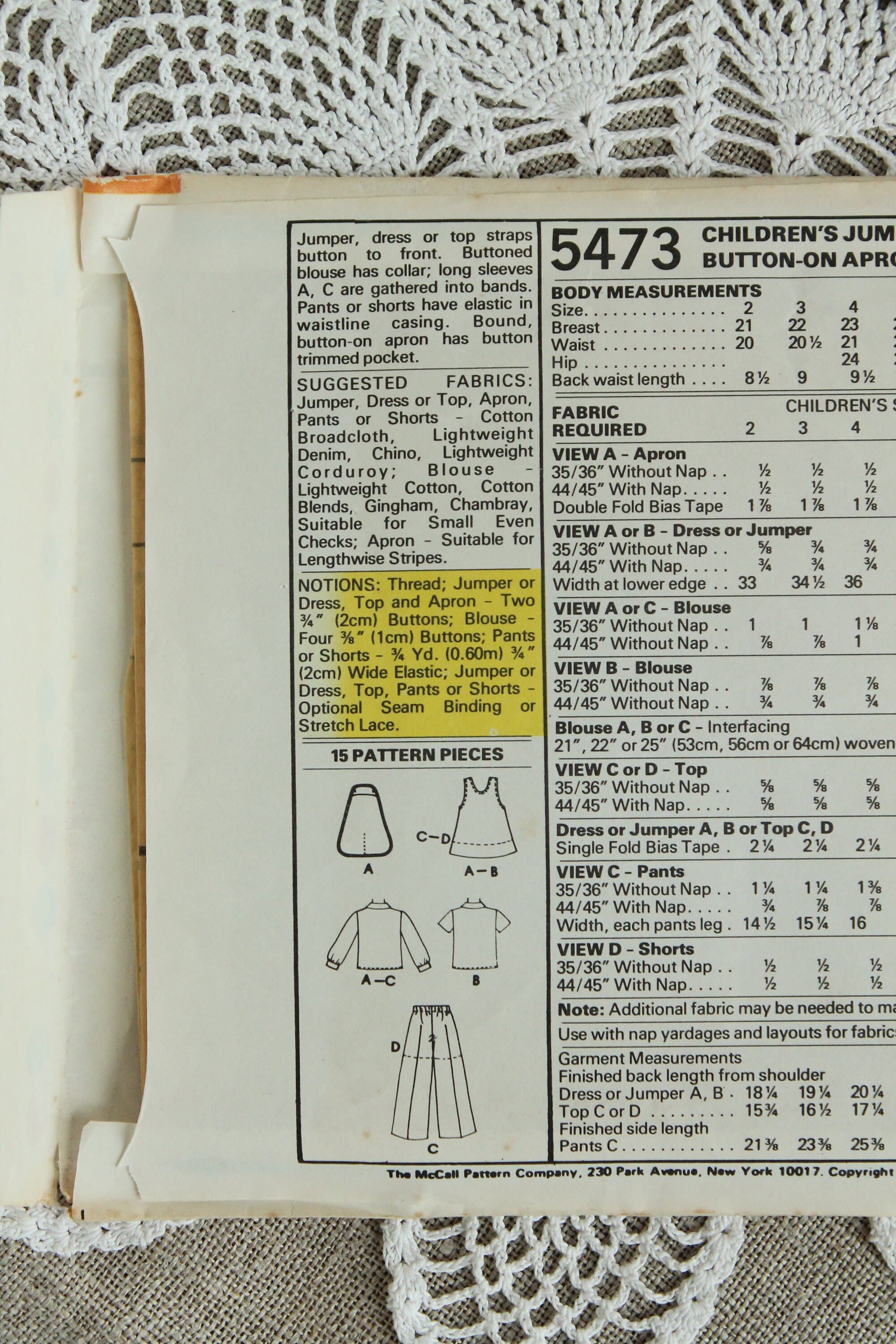 Vintage Mccall's Girls Jumper & Apron Dress Pattern / Girls Top, Blouse ...