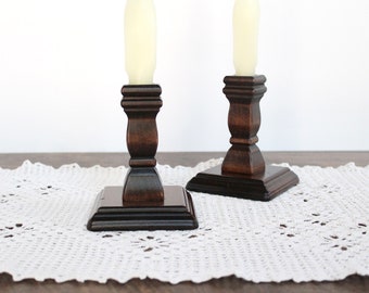 Pair of Wooden Candle Holders, Vintage Wood Candle Holders, Wood Candlestick Holders