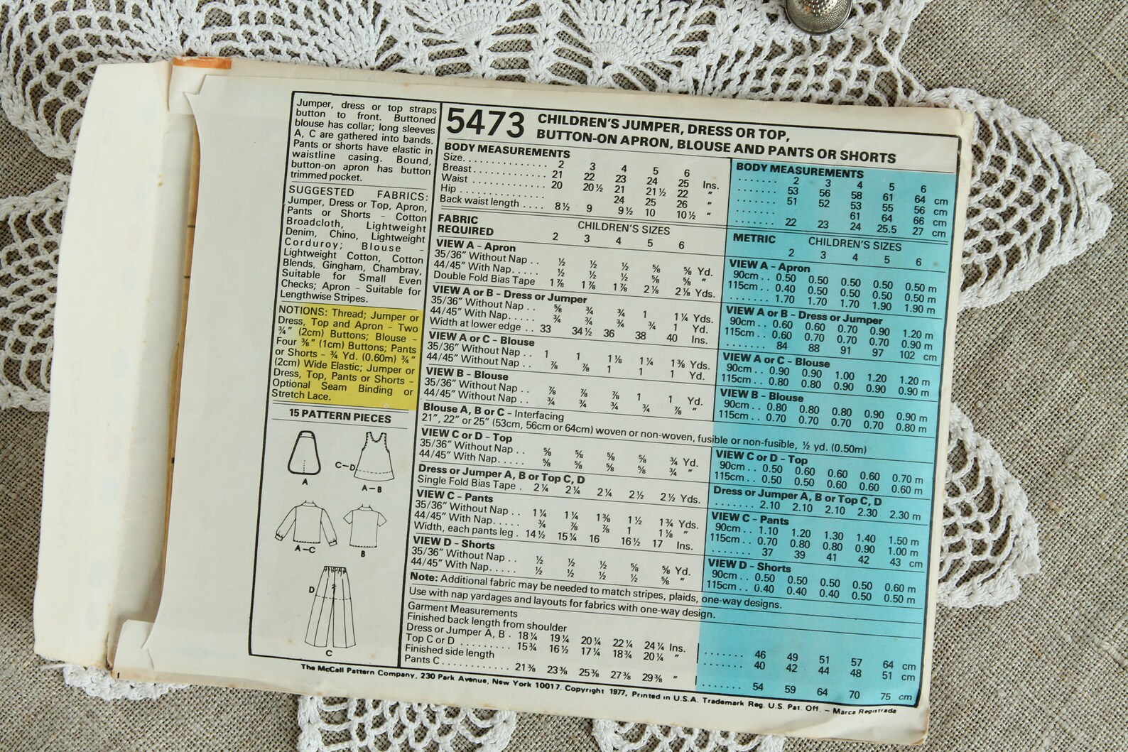 Simplicity 5473 Pattern Vintage Mccall's Girls Jumper & Apron Dress Pattern / Girls Top, Blouse ...