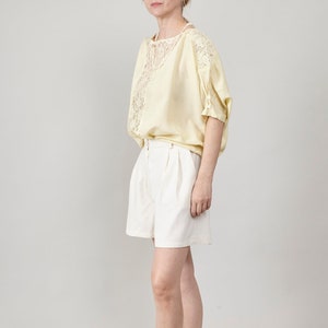 Vintage Butter Yellow Silk Blouse, Lace Detail, Oversized Fit, Women's S-L, Perfect for Summer and Daily Chic image 1