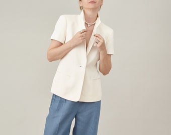 Pure Silk White Summer Blazer for Women Size US4 | Elegant and Versatile | FineThee FTV1971