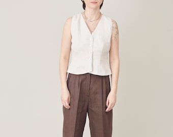 Linen Vest for Women | Custom Linen Button Up Vest with Adjustable Waist | Women Linen Vest with Lining | Linen Summer Vest