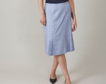 Baby Blue Raw Silk Midi Skirt: Vintage Italian Silk Lining, Size S