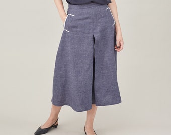 Elegant Linen Skirt Pants for Women,  Chic Summer Culottes in Versatile Colors, with Pockets