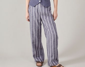 Linen Slacks for Women - Loose Fit, Mid-Waist, Summer Pants in Multiple Colors & Stripes