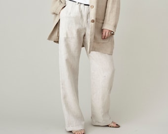 Effortlessly Chic Linen Pants: Mid Rise, Relaxed Straight Cut, Perfect for Sunny Days, Women's Summer Essential