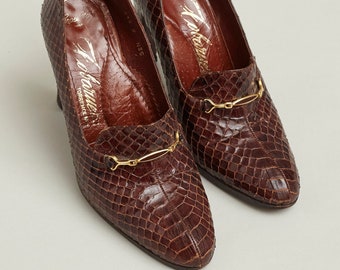 Vintage Snakeskin Brown Shoes Size 35 | Snakeskin Heels FTV1242