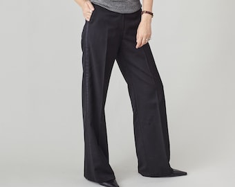 Black Wool Tuxedo Pants: Women's Silk Stripe Trousers, Custom Size