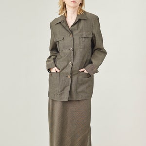 Wool Linen Skirt Set: Moss Green Vintage Two Piece - Size M/L