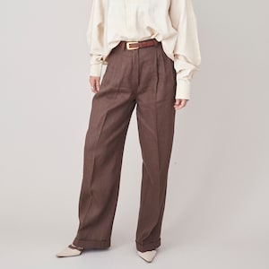 Wide Leg Linen Pants for Women, with Pleats and High Waisted Cut, best Clean Aesthetic Style, Summer Office Outfits, Brown, Beige and More