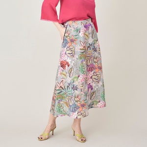 Floral Linen Skirt For Women A-Line Linen Skirt with Pockets Colourful Linen Skirt with Pockets FTN74_111LIN image 1