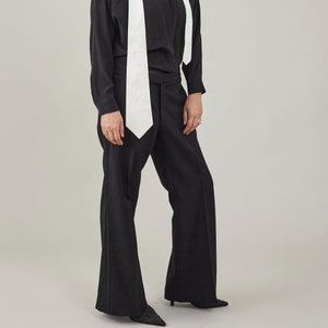 Vintage Black Tuxedo Pants Women Petite, Waist 31&quot;, Chic Luxurious Thick Wool Trousers, Elegant Mid - Low Rise Bottoms with Side Stripes
