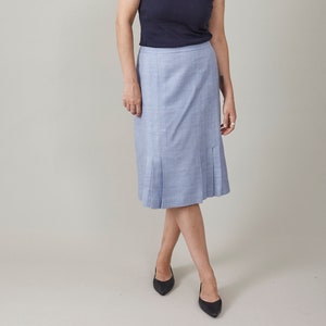 Baby Blue Raw Silk Midi Skirt for Women Size S | Silk Lining retro Style Skirt Made in Italy