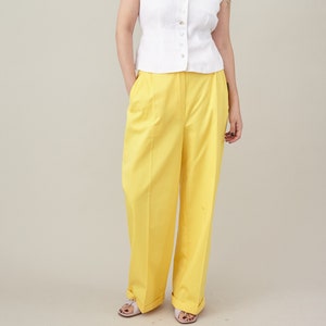 Women Cotton Pants in Bright Colors, with Loose Cut Design, Pleats and Belt Loops, Custom Sizes Available image 2