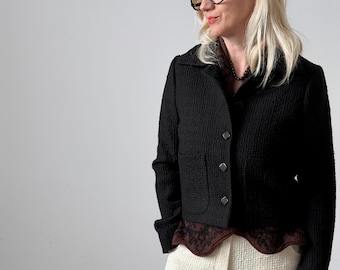 Chaqueta corta de tweed para mujer / Blazer de lana texturizada para ropa de trabajo moderna