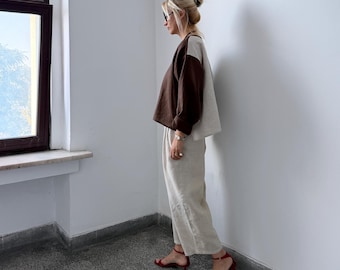 Handmade Linen Two-Piece Set | Colorblock Top & Barrel Pants