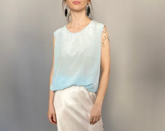 Vintage Silk Tank for Women Size M - L | Blue Silk Summer Blouse - FTV789