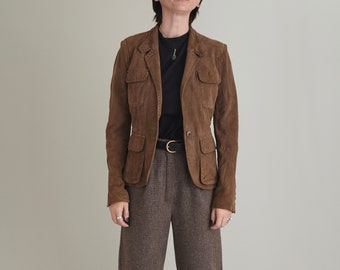 Vintage Brown Suede Jacket Size XS - S | Vintage Leather Jacket for Women - FTV1092