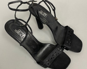 Vintage Versace Heels Sandals | Black Sandals with Square Toe - FTV986