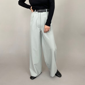 SAMPLE SALE Wide Leg Wool Pants for Women size XS | Dusted Blue Pants with High Waist and Pleats