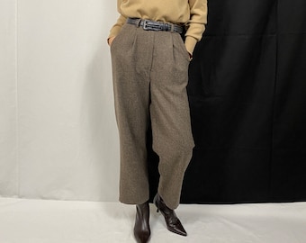 Women Wool Pants, High Waisted, Pleated, Business Trousers for Preppy Outfits, with Relaxed Tapered Fit, More Colors Available  FTN21_51WOL