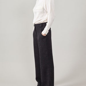 Black Wool Slacks for Women Winter Pants with Loose Fit and Straight Cut Warm Thick Lined Trousers with Mannish Style image 6